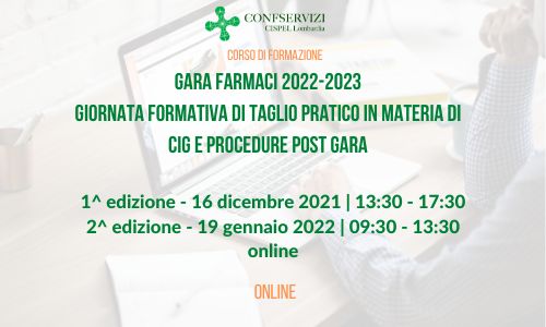 GARA FARMACI 2022-2023 | CORSO CIG E PROCEDURE POST GARA (1^ edizione)