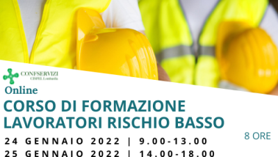 CORSO DI FORMAZIONE DI BASE PER LAVORATORI RISCHIO BASSO – 8 ORE – Online