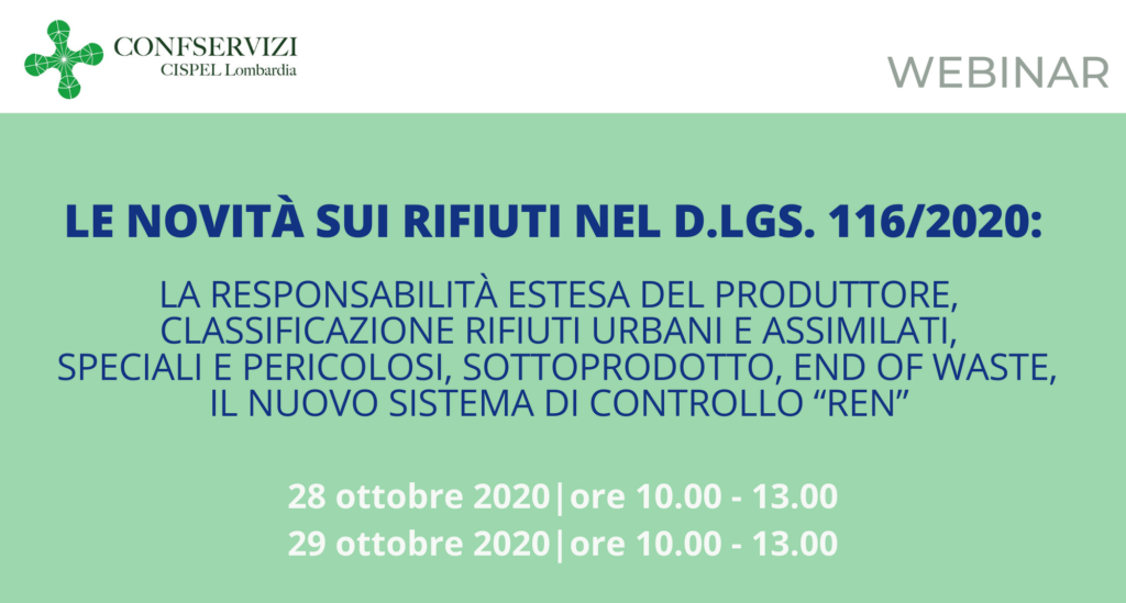 WEBINAR – LE NOVITÀ SUI RIFIUTI NEL D.LGS. 116/2020