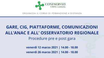 Corso GARE, CIG, PIATTAFORME, COMUNICAZIONI ALL’ANAC E ALL’OSSERVATORIO REGIONALE – Online