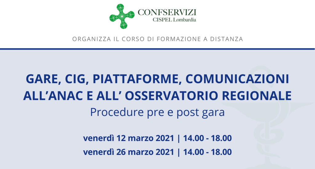Corso GARE, CIG, PIATTAFORME, COMUNICAZIONI ALL’ANAC E ALL’OSSERVATORIO REGIONALE – Online
