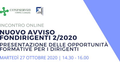 NUOVO AVVISO FONDIRIGENTI 2/2020. PRESENTAZIONE DELLE OPPORTUNITÀ FORMATIVE PER I DIRIGENTI – Incontro Online