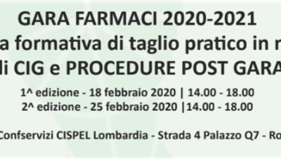 Gara Farmaco 20-21: giornata formativa di taglio pratico in materia di CIG e procedure post gara