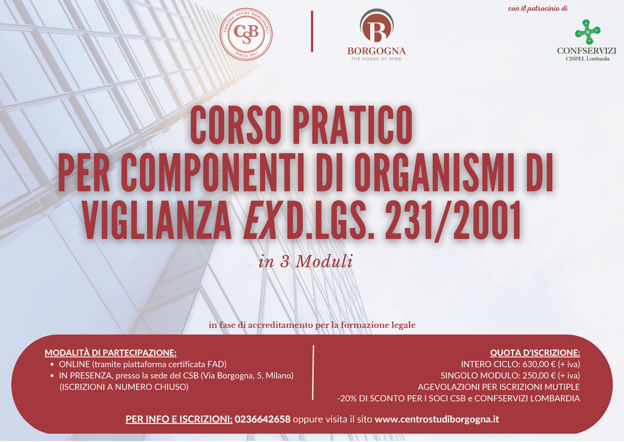 Corso pratico per componenti di Organismi di Vigilanza ex D.lgs. 231/2001