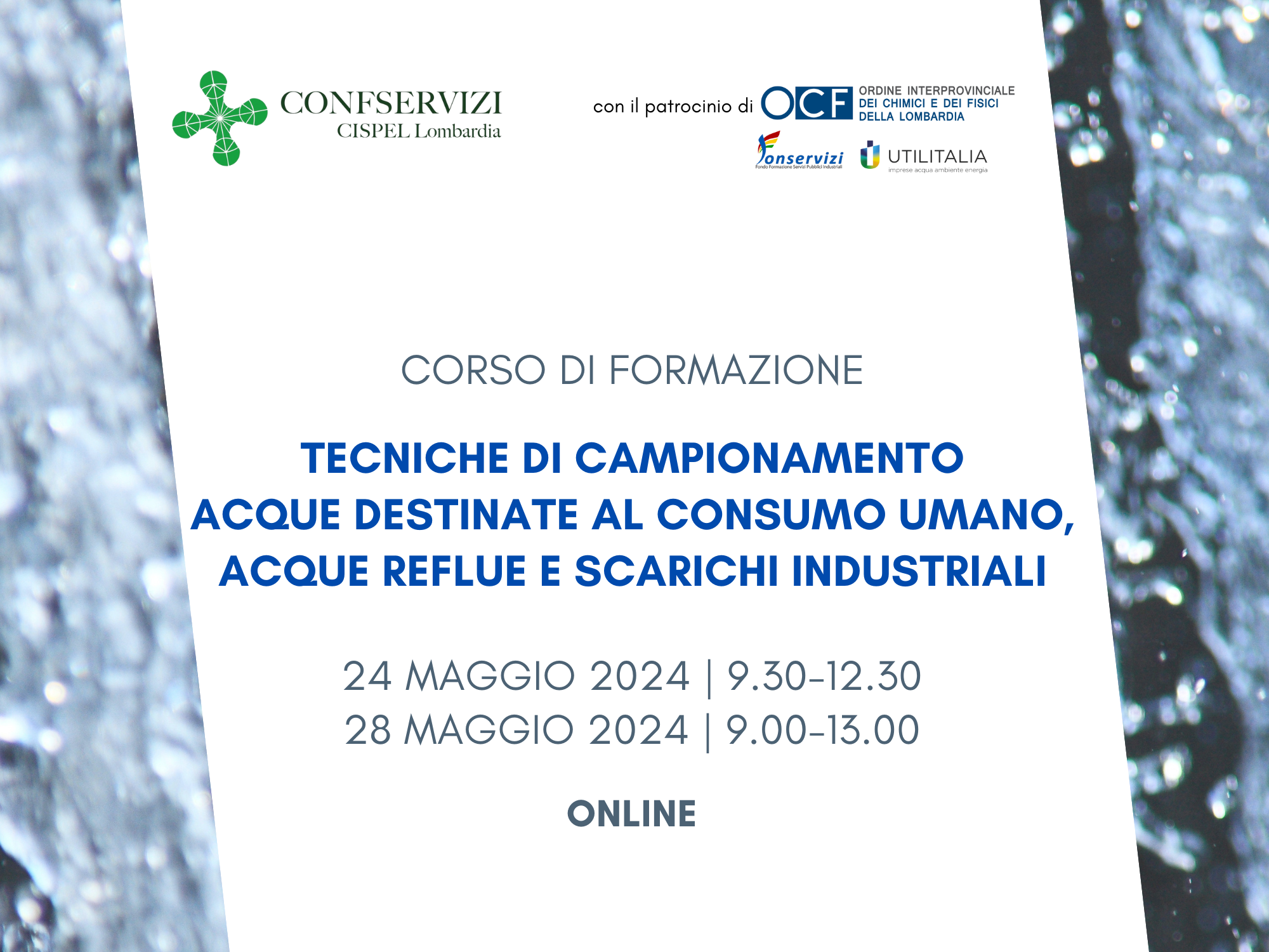 Tecniche di campionamento acque destinate al consumo umano, acque reflue e scarichi industriali